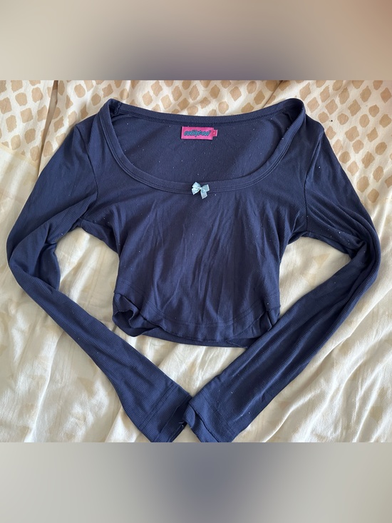 Edikted Tops - Edikted Navy Ribbed Top with Tiny Bow